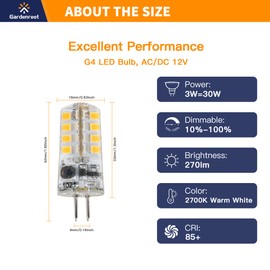 Gardenreet 3W G4 LED Bulb 12V Low Voltage, Dimmable LED Light Bulbs, 270LM 25W Halogen Bulb Replacement, 2700K Warm White for Outdoor Landscape Path Deck Step Flood Lights (12 Pack)