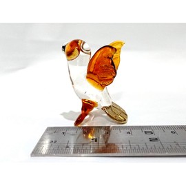 Sansukjai Owl Miniature Figurines Animals Hand Blown Glass Art Gold Trim Bird Collectible Gift Decorate, Clear Amber