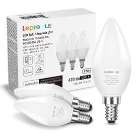 Lepro E12 LED Candelabra Light Bulbs, 5000 Kelvin Daylight White 5.5 watt, 40 watt Equivalent B11 C37 Ceiling Fan Bulb Chandelier Bulbs, Type B Small Base Candle Lights, Plastic, Not-dimmable, 3-Pack