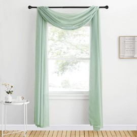 NICETOWN Voile Sheer Scarf Valances for Windows, 216" Extra Long Window Dressings for Anniversary/Wedding Design, Sage Green, 60" Wide, 2 Pieces