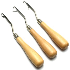 Jozlynn 3 Pieces Wooden Bent Latch Hook Crochet Needle Knitting Tool for Rug Making and Art Crafts (3)