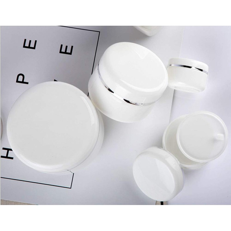 6 Empty White Plastic Cosmetic Containers with Inner Lining and