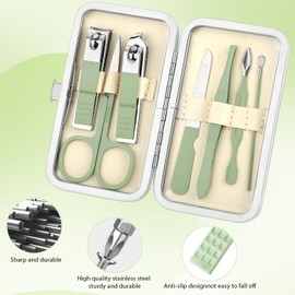 simarro Travel Manicure Set, 7 in 1 Manicure Pedicure Kit for Women, Stainless Steel Nail Clipper Personal Care Nail Tools Kit for Home Workplace Outdoor Travel(Matcha Green)