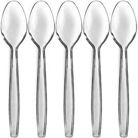 Classic Plastic Teaspoons (50 Count) - Durable Clear Plastic Spoons Heavy Duty, Premium Disposable Spoons for Weddings, Dinners, Everyday Flatware & Party Supplies