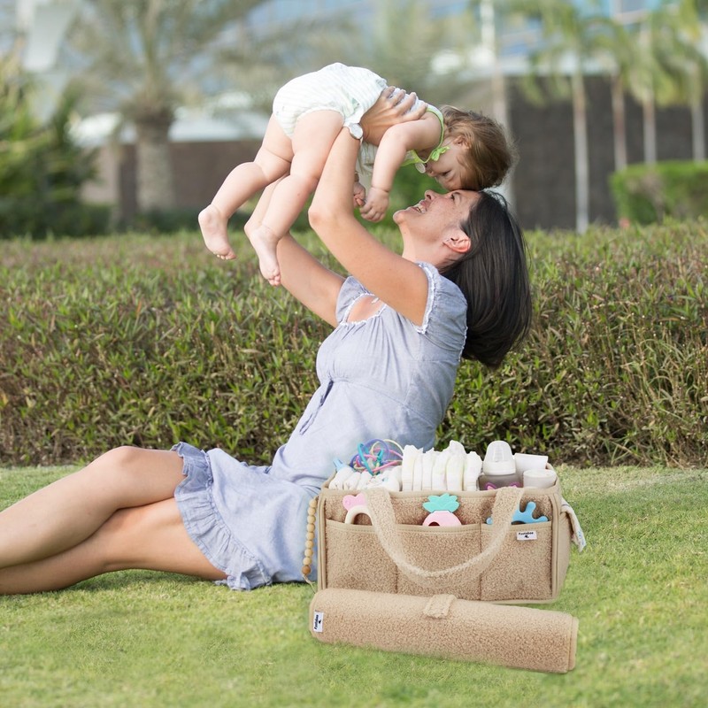 PEEKABOO Teddy Nappy Caddy Organiser & Changing Mat Set -