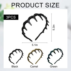 MUNSKT 3 PCS Wavy Tooth Hair Comb Headbands - Comfortable Stylish Zig Zag Hairbands for Women, Girls & Men