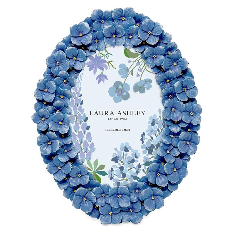 Laura Ashley 4x6 Blue Hydrangea Flower Textured Hand-Crafted Resin Oval