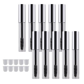RDEXP 10ml Silver Empty Plastic Eyelashes Tube Bottle Container with Inner Stopper Set of 10