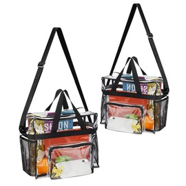 Clear Tote Bag, 2 Pieces Large Toiletry Bag, See Through Crossbody Bag with Adjustable Shoulder Strap and Zip, PVC Waterproof Transparent Bag Makeup Bag for Stadium Work Sports, clear