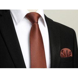 HISDERN Mens Tie Set Classic Woven Silk Ties for Men Polka Dot Necktie Pocket Square Formal Business Rust Neckties and Handkerchief Wedding Party