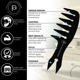 Philippe Alexander Wide Tooth Texturizing Comb - Texturize, Straighten, Style, Detangle, Groom Profesional Comb