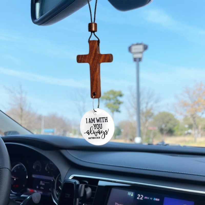 Daily Bible Verse Cross Car Charm, Rearview Mirror Hanging Ornament
