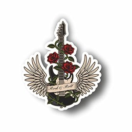 AMA SHOP ROCK N ROLL GUITAR STICKER WITH PVC WINGS for Decal Wall Mural Car Motorcycle Helmet Camper