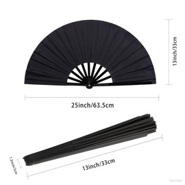 2 Pcs Large Folding Hand Fans - Chinese Tai Chi & Kung Fu Fan with Nylon Cloth, Holder Sleeve - Portable Handheld Fan for Dance Performances, Festivals, Decor - Ideal for Men & Women (Black）