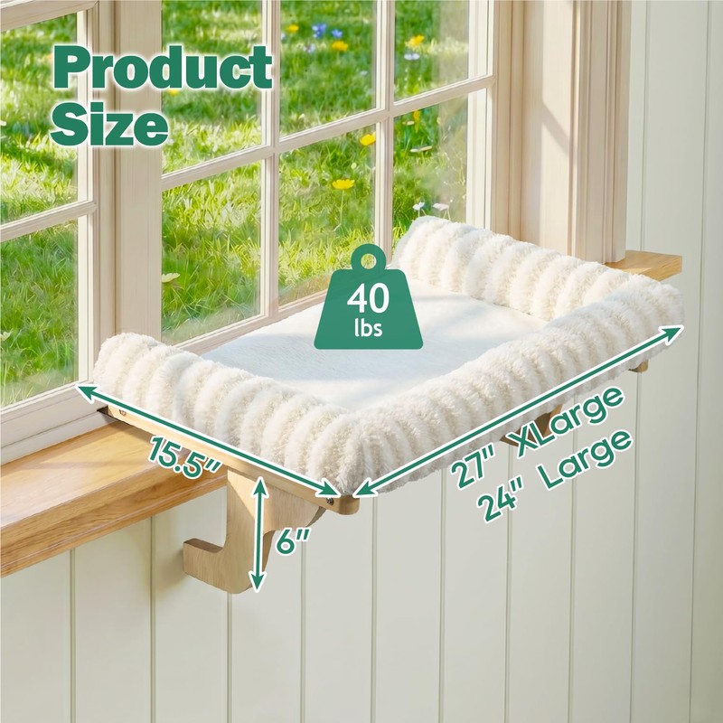 Zakkart Mellow Cat Perch for Windowsill with Hardwood Frame (Beige,