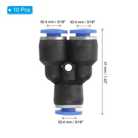 PATIKIL 3/8" OD Y Shape Plastic Push to Connect Fittings, 10 Pack Y Type 3 Ways Tube Connect Thread Tube Fittings Push Lock for Air Water RO System, Blue