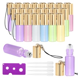 Mavogel Essential Oil Roller Bottles - 24 Pack 5ml Pearl Colored Glass Bottles with Stainless Steel Roller Ball, Essential Oil Key Opener and Droppers Included