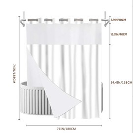 MOXDBT No Hook White Shower Curtain 71x74 Inch, Double Layer Water Proof Bath Curtain with Snap-in Liner, See Through Top Window, Hotel Style Luxury for Bathroom, Easy Machine Wash, Fits Standard Tubs