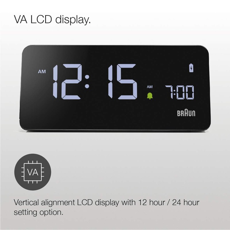 Braun Digital Alarm Clock with VA LCD Display, 10W Qi