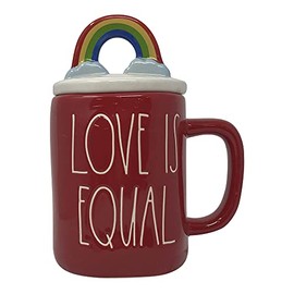 Rae Dunn Coffee Mugs with Decorative ceramic Lids (Love is Equal/Red Rainbow)