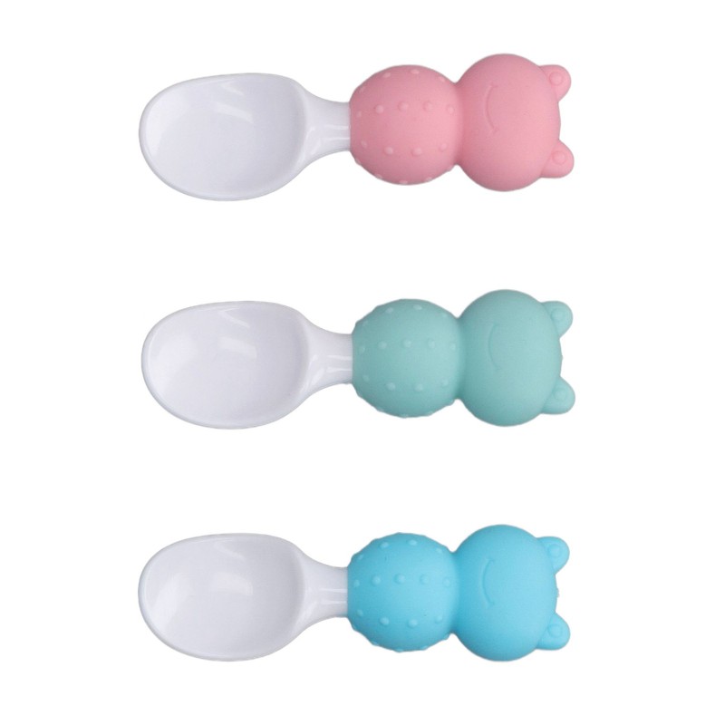 Baby Spoons Forks Set Short Handle Silicone Self Feeding Utensils