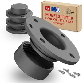LouMaxx Furniture Feet, Height Adjustable, Set of 4 Mini Cabinet Feet Made of Robust ABS Plastic, Feet for Furniture with Load Capacity up to 200 kg, Sturdy Cabinet Riser in Anthracite, Includes Mounting Materials