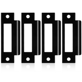 4Pcs 4-7/8" Universal Door Strike Plate Replacement Stainless Steel Plated Lock Strike Plate T Strike Deadbolt Strike Plate Door Backplate Iron Matte Black Finish for Use(Large Hole)