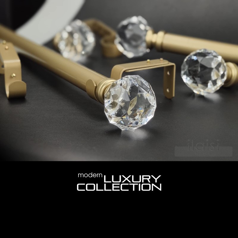 ILAISIHOME Luxury Gold Decorative Single Curtain Rod Set with Crystal-clear