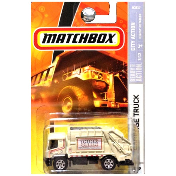 Matchbox 2008 City Action Think Green Garbage Truck Trash Recycle Tan Cream