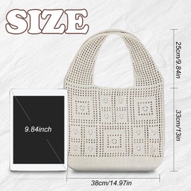 Energather Crochet Tote Bag, Crochet Bags Cotton Crochet Beach Bag for Women, Stylish Crochet Handbag Knit Tote Bag (beige)