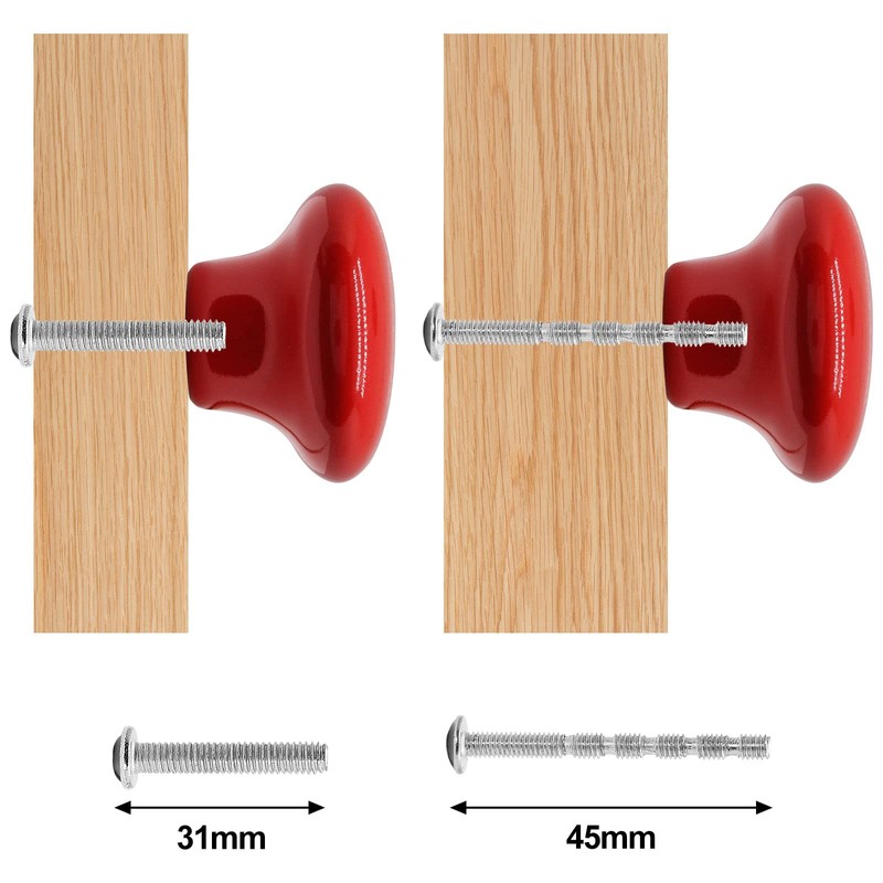 SWZHAI 10 Pcs Red Ceramic Cabinet Knobs, Round Shaped Drawer