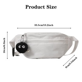 Bum Bag Cord Bags Women's Sports Waist Bags with Black Ball Pendant, Unisex, for Outdoor, Sports, Travel, Running (White), White, Fashion