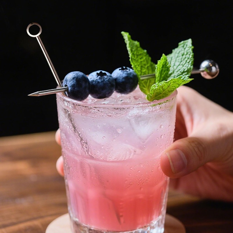 16pcs Stainless Steel Cocktail Stick and 1pcs Marble Tank,Cocktail Clip,Appetiser