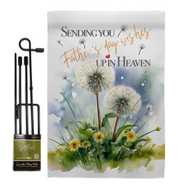 Happy Heavenly Father's Day Flag Stand Kit Wall Hanging Decor Home Poster Porch Sending You Fathers Day Wish Up In Heaven Cemetery Decoration For Grave Garden Memorial Gifts Made In USA