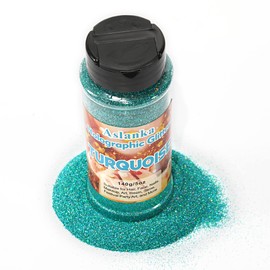 Aslanka 140 g Holographic Glitter Powder, Turquoise Glitter Powder, Glitter Powder, Colourful Iridescent for Nail Art, Epoxy Resin, Eyeshadow, Face, Crafts, DIY