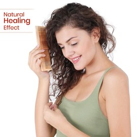 HealthAndYoga(TM) Handcrafted Neem Wood Comb - Anti Dandruff, Non-Static and Eco-friendly- Great for Scalp and Hair Health -7 Coarse-Fine Combo toothed by HealthAndYoga