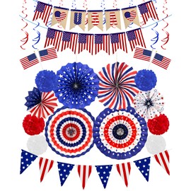 4th of July Patriotic Decorations Set - 30PCS Patriotic Decorations with LOVE USA Banner American Flag for Memorial Day Independence Day Party Decor Supplies
