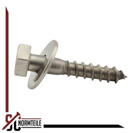 SC-Normteile® Hexagon Wood Screws with Washers – 6 x 55 mm – Pack of 25 – Key Screws – DIN 571 / DIN 9021 – Stainless Steel A2 (V2A / VA) – SC571 / SC9021