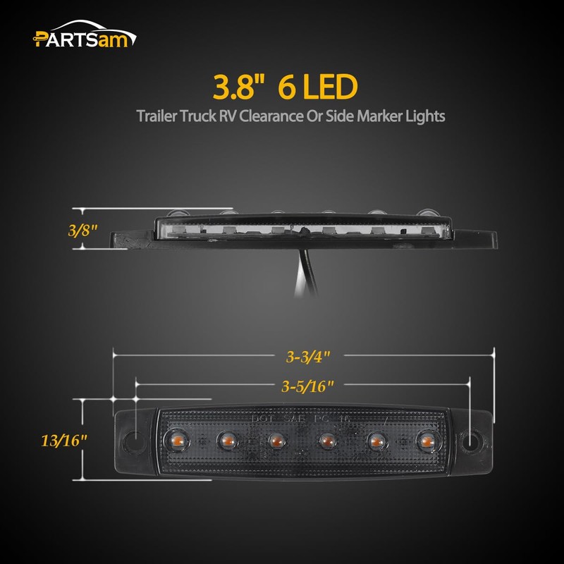 Partsam 5Pcs 3.8" Thin Amber 6 LED Side Marker Clearance