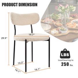 NF NEXIFURN Dining Chairs Set of 2, Boucle Dining Chairs, Round Widened Upholstered Dining Room Chairs, Modern Kitchen Chairs, Sturdy and Comfy with Black Metal Legs, for Dining Room, Kitchen(White)