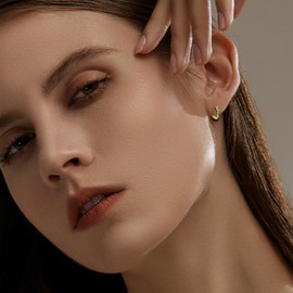 YIFSIY Small Huggie Hoop Earrings 925 Sterling Silver with Created Emerald Cartilage Piercing Hoop Earring, 18K Gold Plated Jewelry Gift for Women