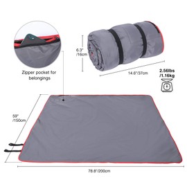 REDCAMP Large Waterproof Stadium Blanket for Cold Weather, Soft Warm Fleece Camping Blanket Windproof for Outdoor Sports, Blue/Red (Outer Grey/Inner Black)