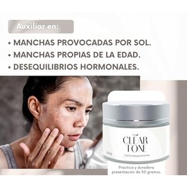 Crema Corporal Despigmentante - Clear Tone 50g.- Manchas Solares, Manchas por Edad, Desequilibrios hormonales, Hiperpigmentacion - Con Vitamina E, Ret