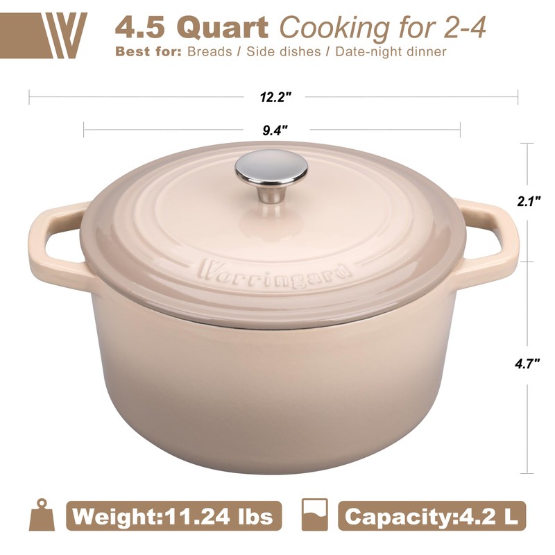 VORRINGARD Enameled Cast Iron Dutch Oven Pot with Lid, for