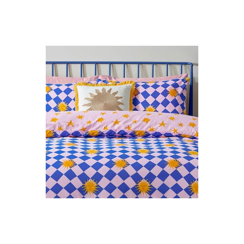Furn. Antares Duvet Cover Set – Sunshine Checkerboard Reversible Polycotton