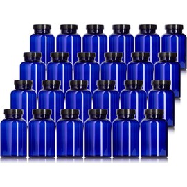 8 oz Cobalt Blue Plastic Packer Bottle with Black Lid (24 Pack) Smell Proof