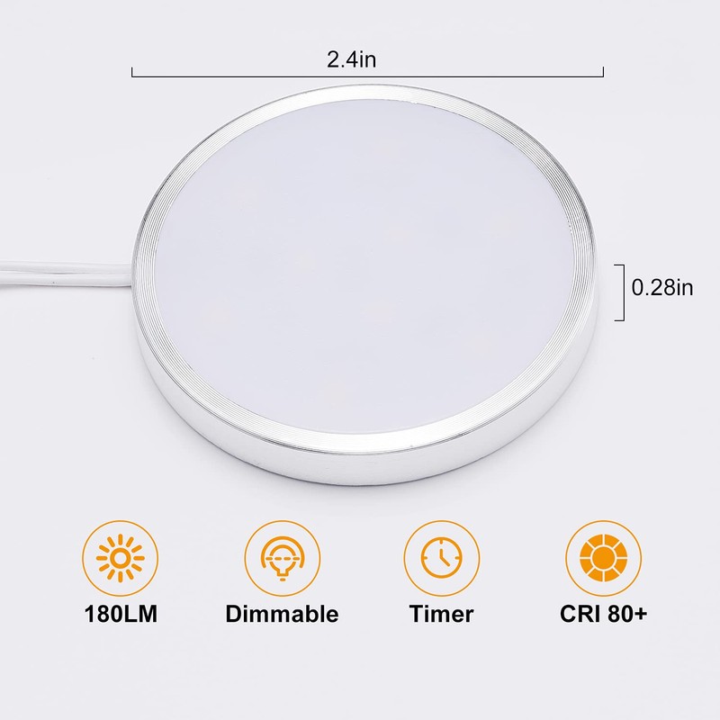 LED Dimmable Under Cabinet Lighting Kit,12V 6 Pack Wired Puck