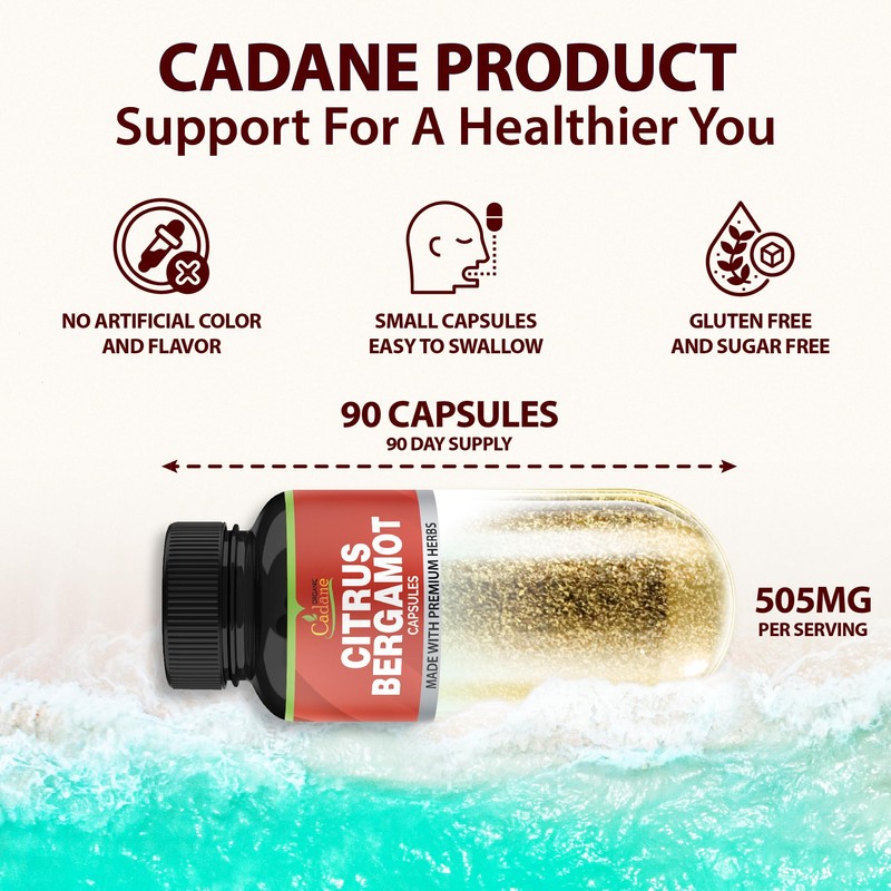 Organic Cadane Citrus Bergamot Supplement Extract Capsules, 90 Capsules &