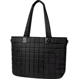 Women's Large Travel Shoulder Tote Bag Beach Travel Casual Work Bag for Carrying 15.6 Inch Laptop (Black)