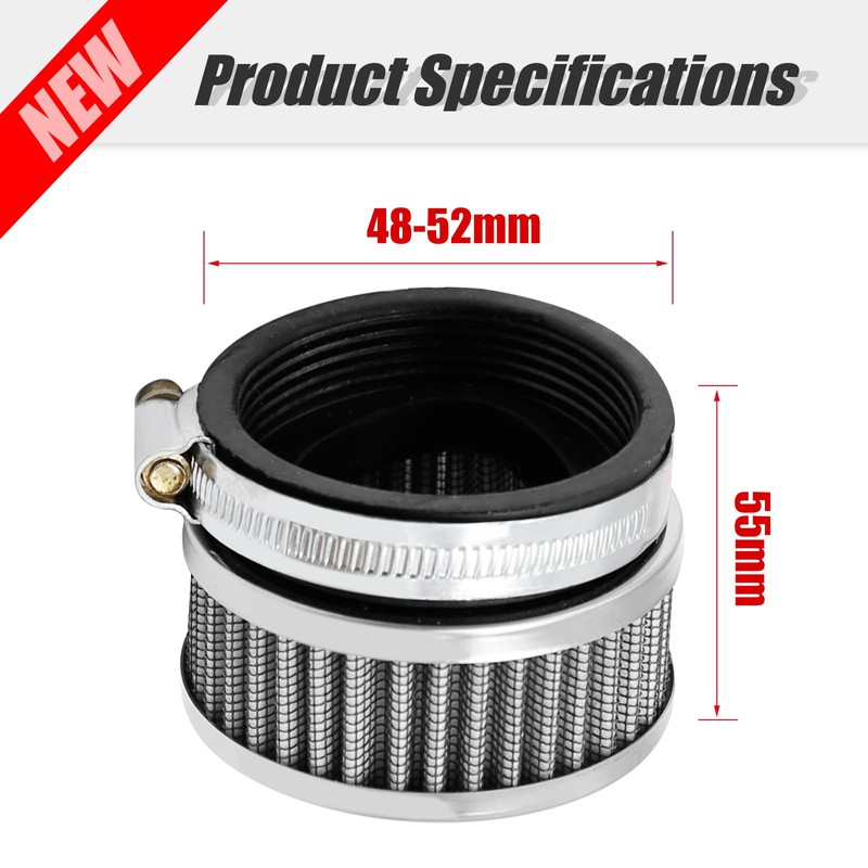 48mm-52mm Stainless Steel Air Intake Filter with Clamp Fits for